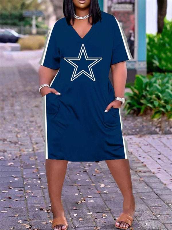 Dallas Cowboys V-neck Casual Pocket Dress Limited Edition AZBTVCPD000001