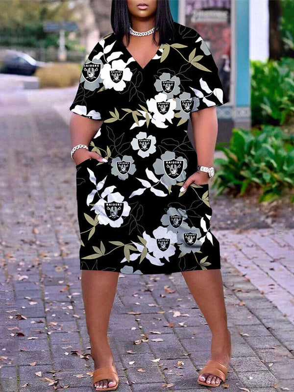 Las Vegas Raiders V-neck Casual Pocket Dress Limited Edition AZBTVCPD000318