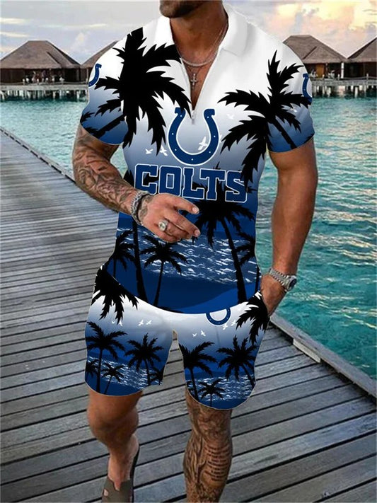 Indianapolis Colts Zip Polo Shirt And Shorts Men AZPLZ279