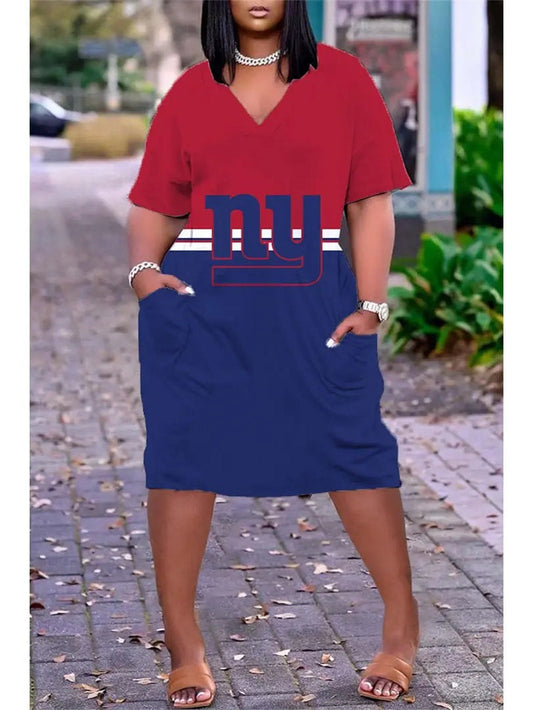 New York Giants V-neck Casual Pocket Dress Limited Edition AZBTVCPD000129
