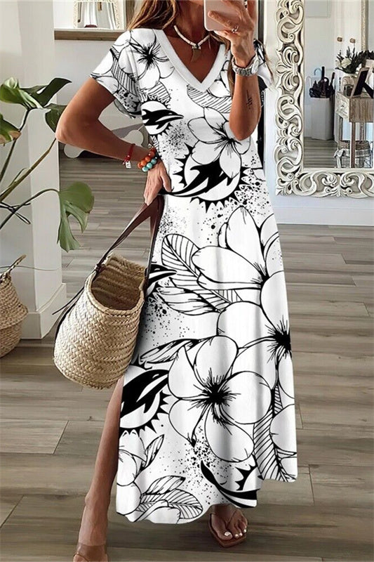 Miami Dolphins V-Neck Side Slit Long Dress AZBTVSD000463