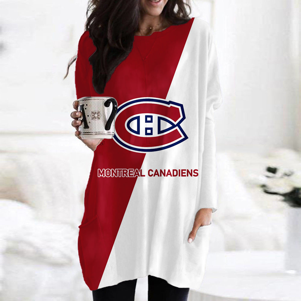 Montral Canadiens Casual Long Sleeve Pocket Dress AZBTLSPD000076