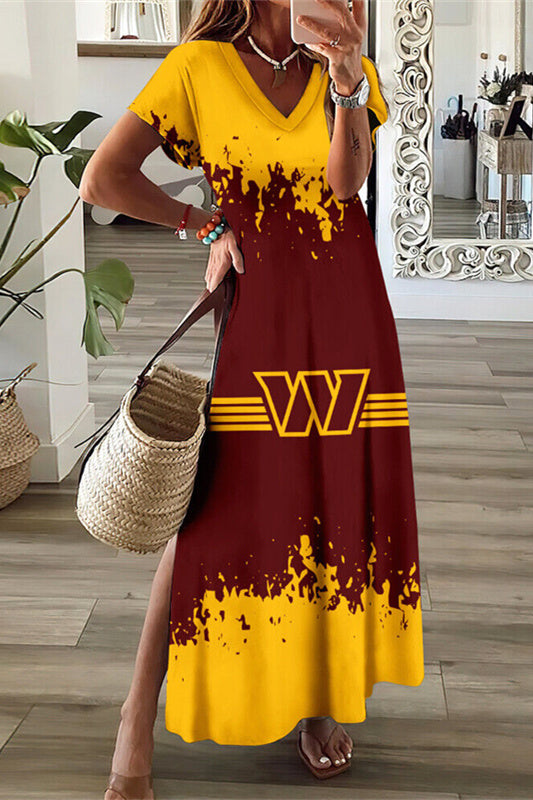 Washington Commanders V-Neck Side Slit Long Dress AZBTVSD000156