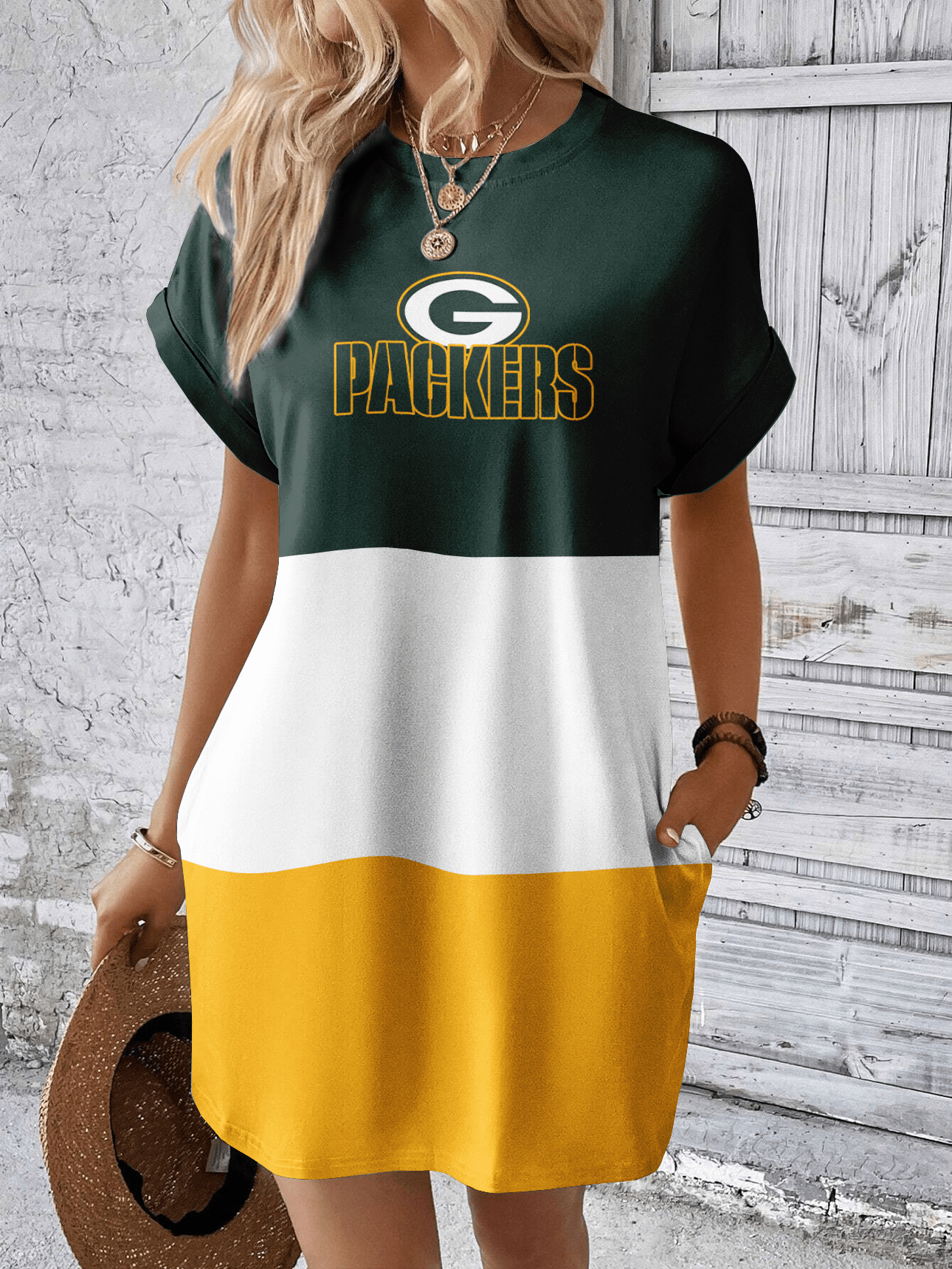 Green Bay Packers Women Hidden Pocket Batwing Casual Dress AZDDBWCD000053