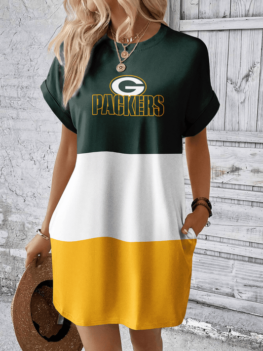 Green Bay Packers Women Hidden Pocket Batwing Casual Dress AZDDBWCD000053