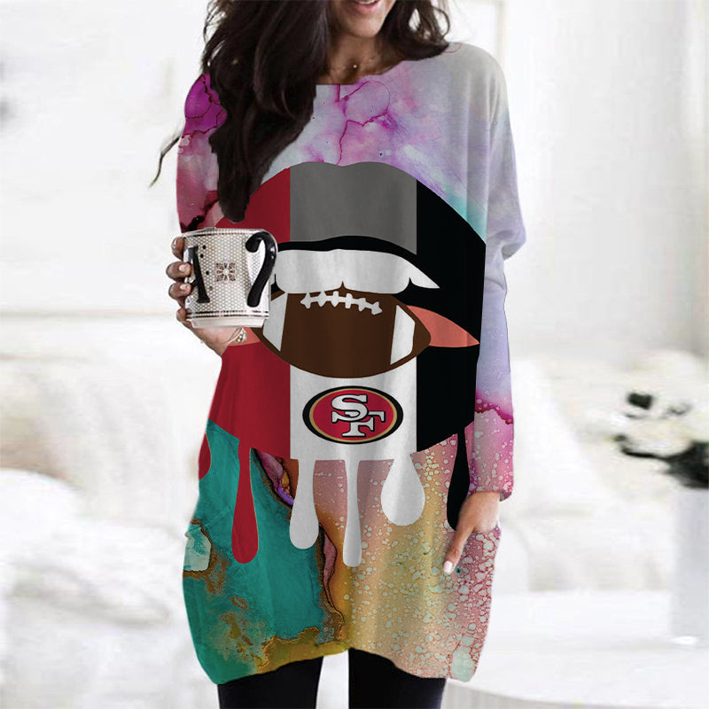 San Francisco 49ers Casual Long Sleeve Pocket Dress AZBTLSPD000057