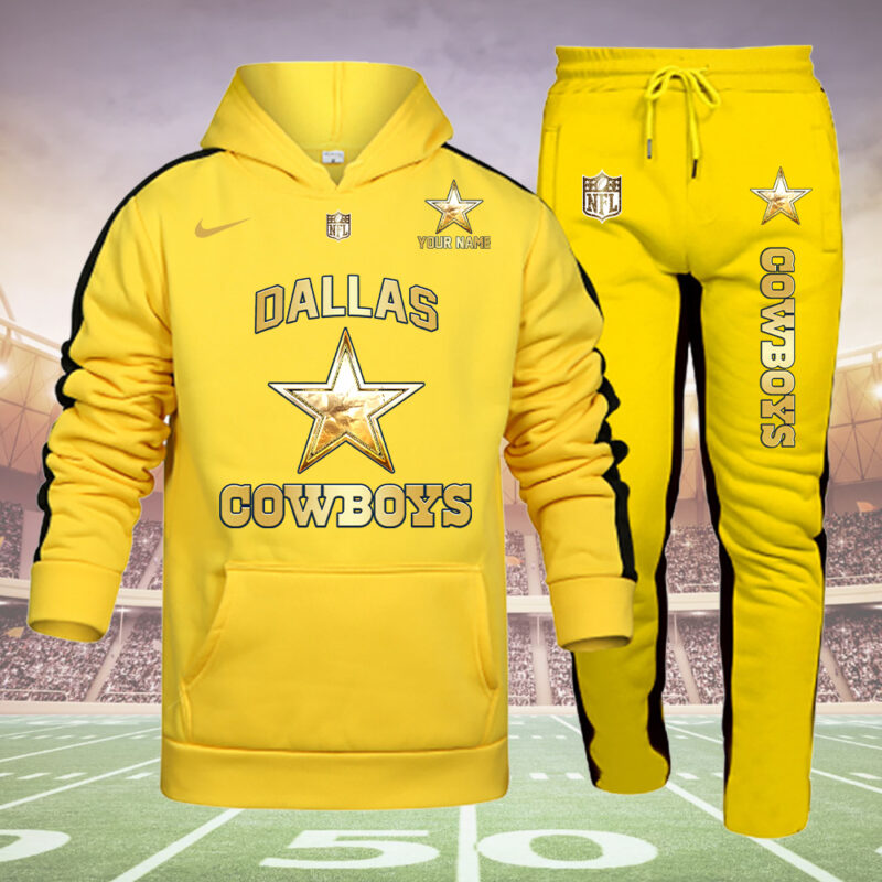 Dallas Cowboys Personalized Golden Logo Hoodie Set AZBTHS000009