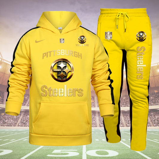 Pittsburgh Steelers Personalized Golden Logo Hoodie Set AZBTHS000027