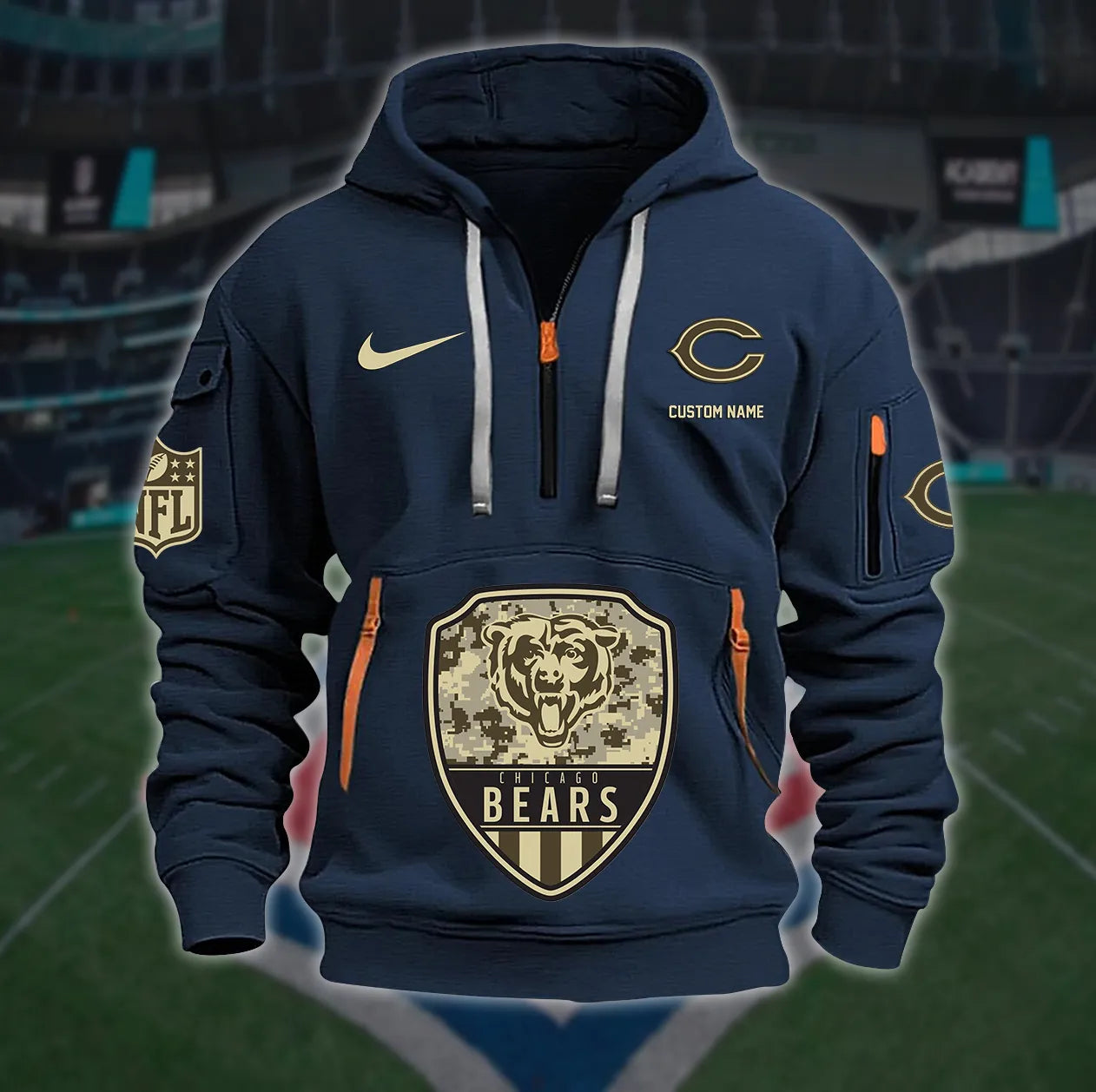 Chicago Bears New Personalized Quarter Zip Hoodie Limited Edition AZBTQZH000193