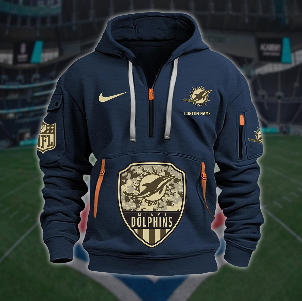 Miami Dolphins New Personalized Quarter Zip Hoodie Limited Edition AZBTQZH000194