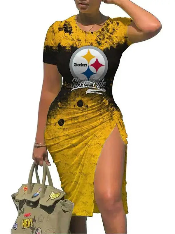 Pittsburgh Steelers Slit Bodycon Dress  AZBTSBD000078