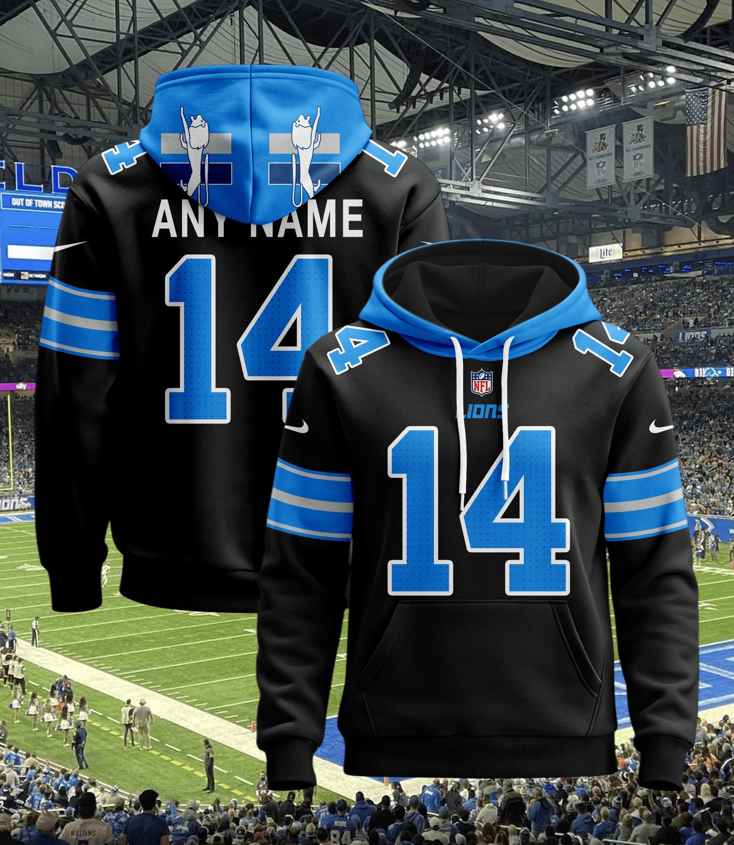 Detroit Lions New Personalized Football Hoodie Style Jersey AZBTJSHD000072