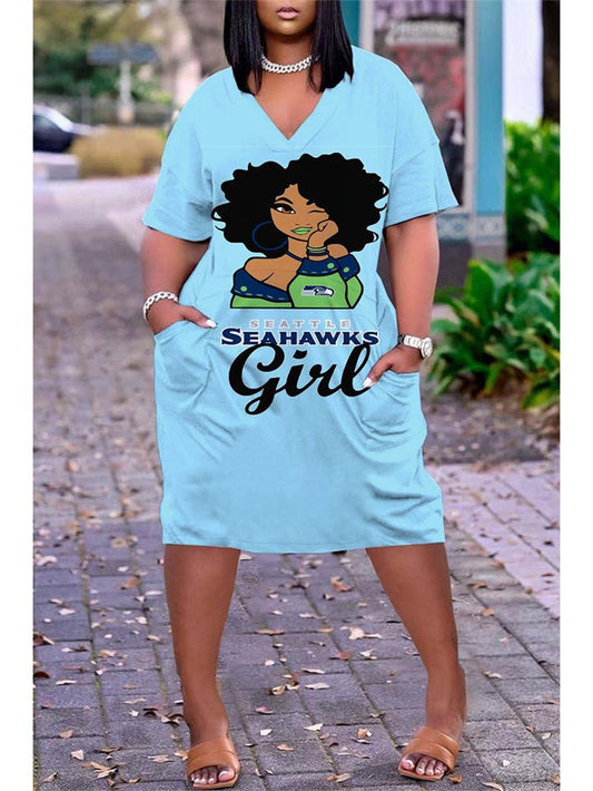 Seattle Seahawks V-neck Casual Pocket Dress Limited Edition AZBTVCPD000401