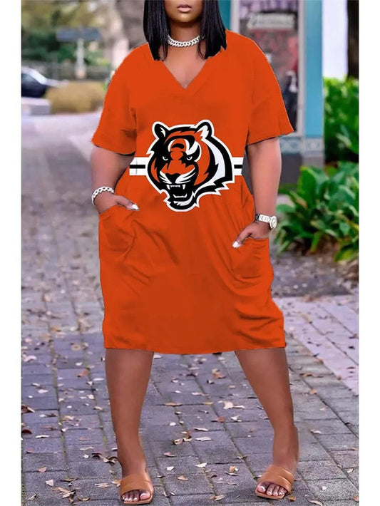 Cincinnati Bengals V-neck Casual Pocket Dress Limited Edition AZBTVCPD000353