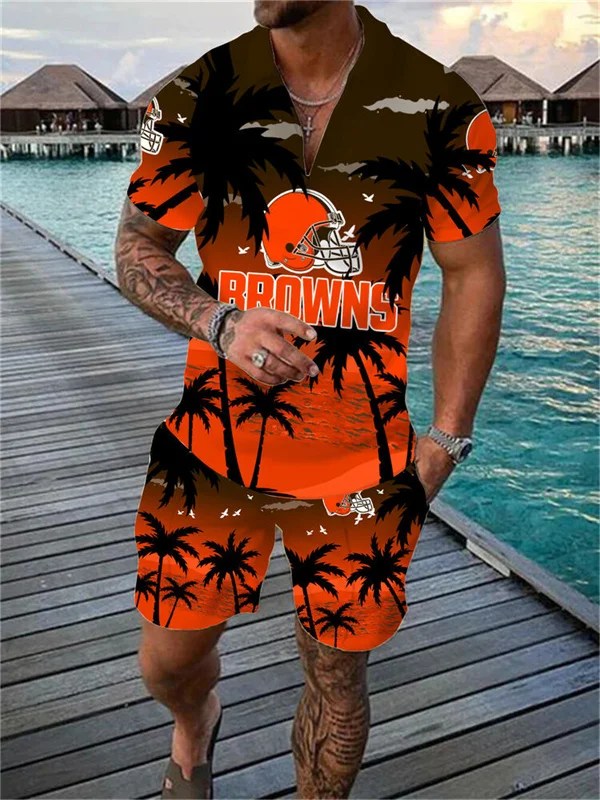 Cleveland Browns Zip Polo Shirt And Shorts Men AZPLZ265