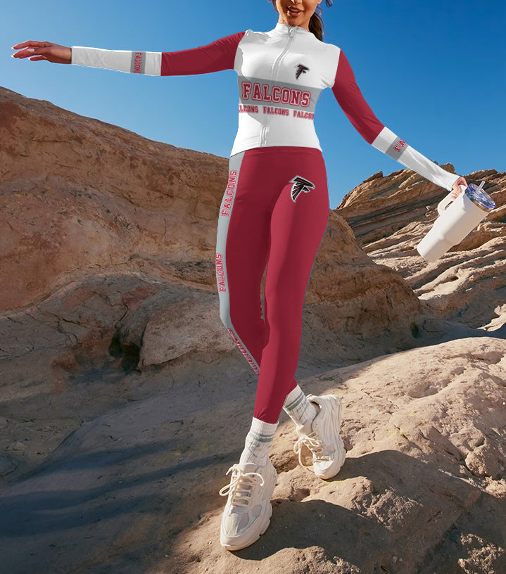 Atlanta Falcons 2 Piece Workout  Sets :Sculpt High Waist Gym Leggings & long Sleeve Sports Top (1)