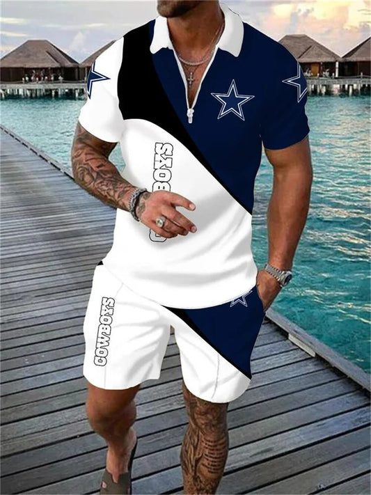 Dallas Cowboys Zip Polo Shirt And Shorts Men AZPLZ001