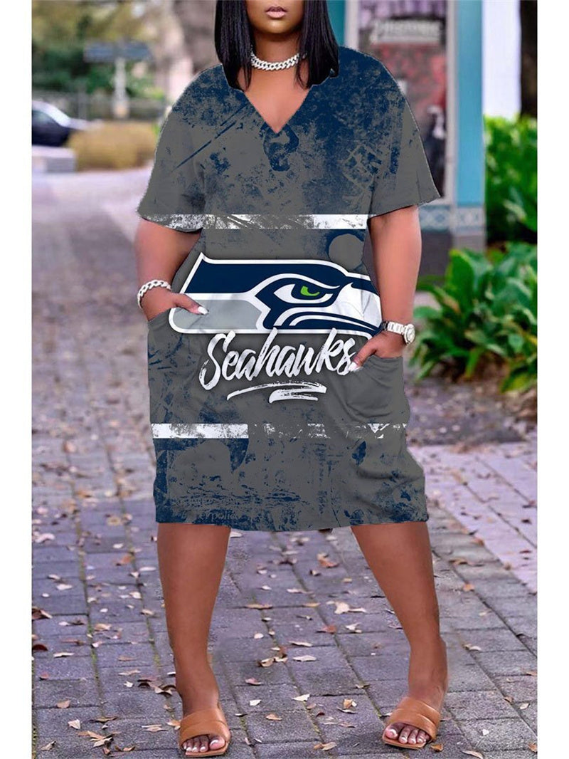 Seattle Seahawks V-neck Casual Pocket Dress Limited Edition AZBTVCPD000400