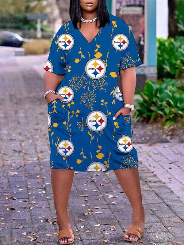 Pittsburgh Steelers V-neck Casual Pocket Dress Limited Edition AZBTVCPD000345