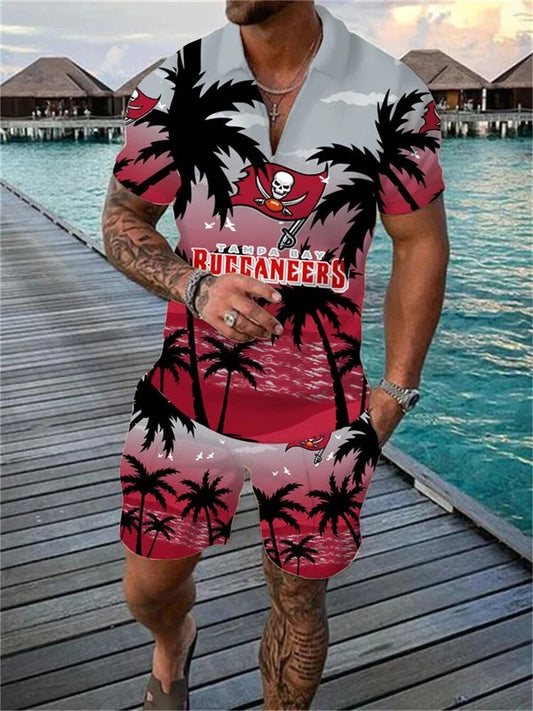 Tampa Bay Buccaneers Zip Polo Shirt And Shorts Men AZPLZ229