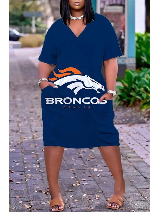 Denver Broncos V-neck Casual Pocket Dress Limited Edition AZBTVCPD000019