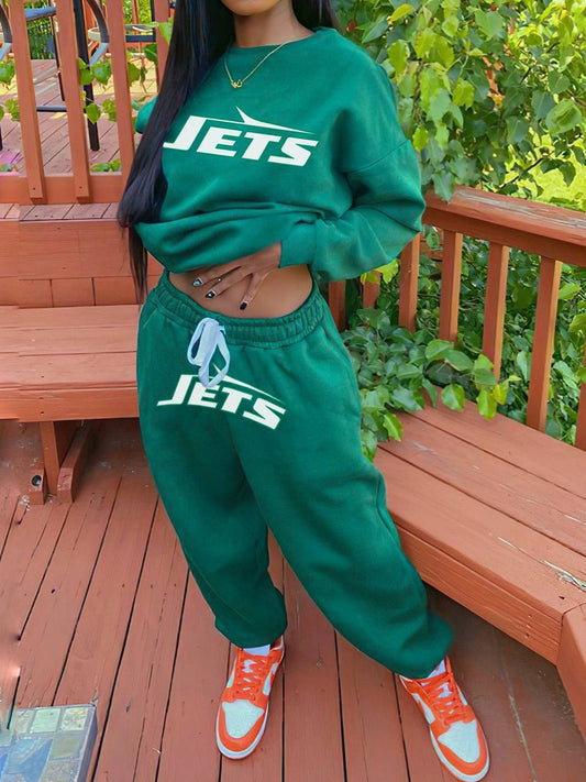 New York Jets Drop Shoulder Sweatshirt and Sweatpants AZBTDSS000033