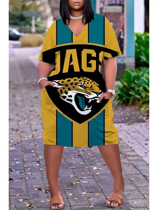 Jacksonville Jaguars V-neck Casual Pocket Dress Limited Edition AZBTVCPD000329