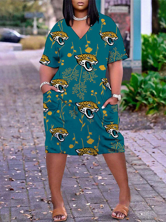 Jacksonville Jaguars V-neck Casual Pocket Dress Limited Edition AZBTVCPD000092