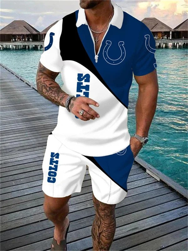 Indianapolis Colts Zip Polo Shirt And Shorts Men AZPLZ069