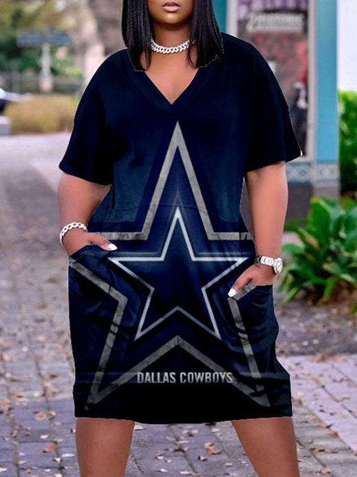 Dallas Cowboys V-neck Casual Pocket Dress Limited Edition AZBTVCPD000211