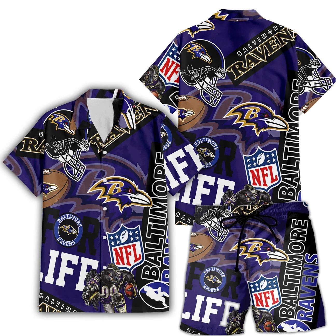 Baltimore Ravens Custom Limited Edition For Life Hawaiian Shirt and Shorts AZHAHWSS000254