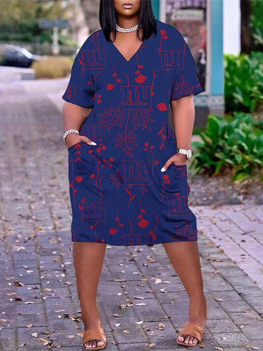 New York Giants V-neck Casual Pocket Dress Limited Edition AZBTVCPD000136
