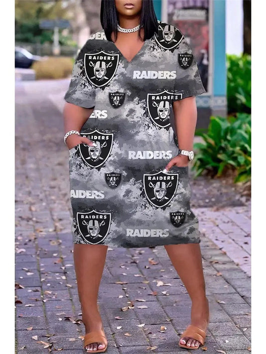 Las Vegas Raiders V-neck Casual Pocket Dress Limited Edition AZBTVCPD000015