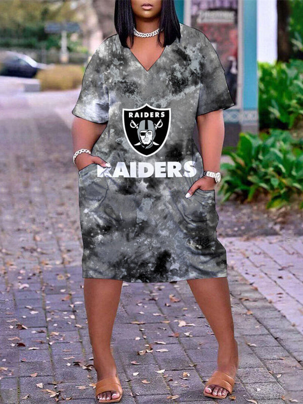 Las Vegas Raiders V-neck Casual Pocket Dress Limited Edition AZBTVCPD000087