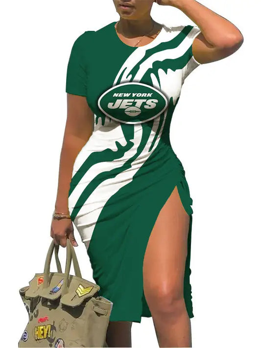 New York Jets Slit Bodycon Dress  AZBTSBD000033