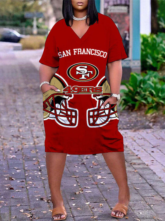 San Francisco 49ers V-neck Casual Pocket Dress Limited Edition AZBTVCPD000055