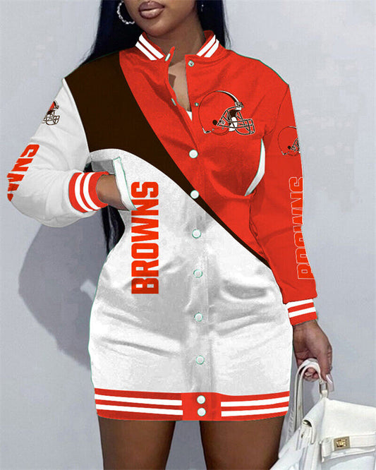 Cleveland Browns Women Button Down Jacket Dress AZBTBDJD000240