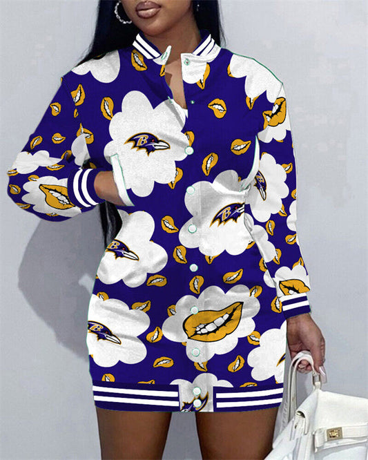 Baltimore Ravens Women Button Down Jacket Dress AZBTBDJD000148