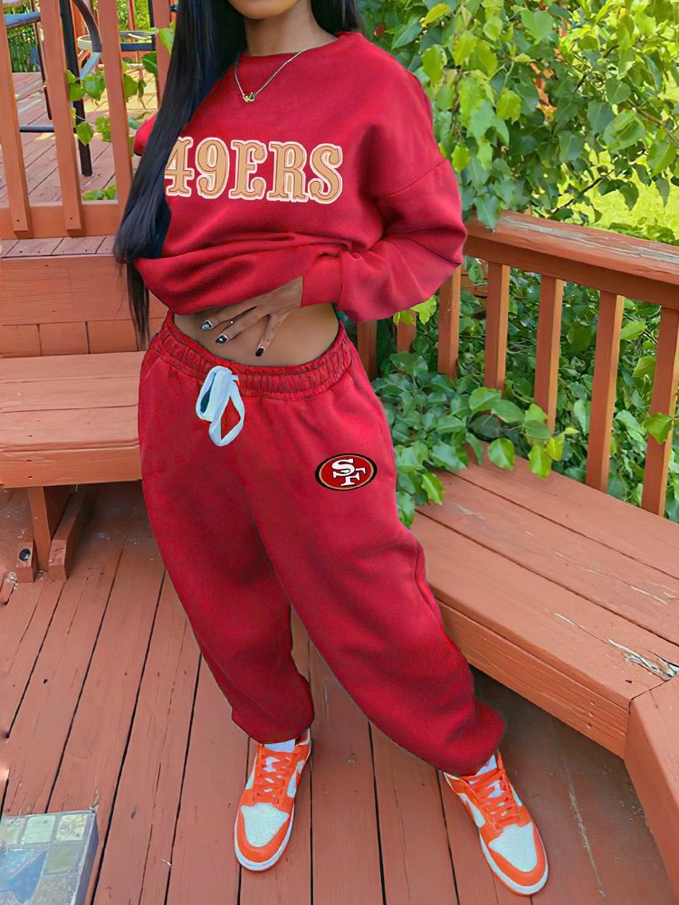 San Francisco 49ers Drop Shoulder Sweatshirt and Sweatpants AZBTDSS000009