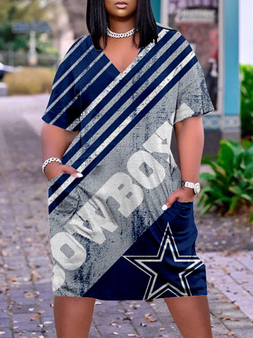Dallas Cowboys V-neck Casual Pocket Dress Limited Edition AZBTVCPD000468