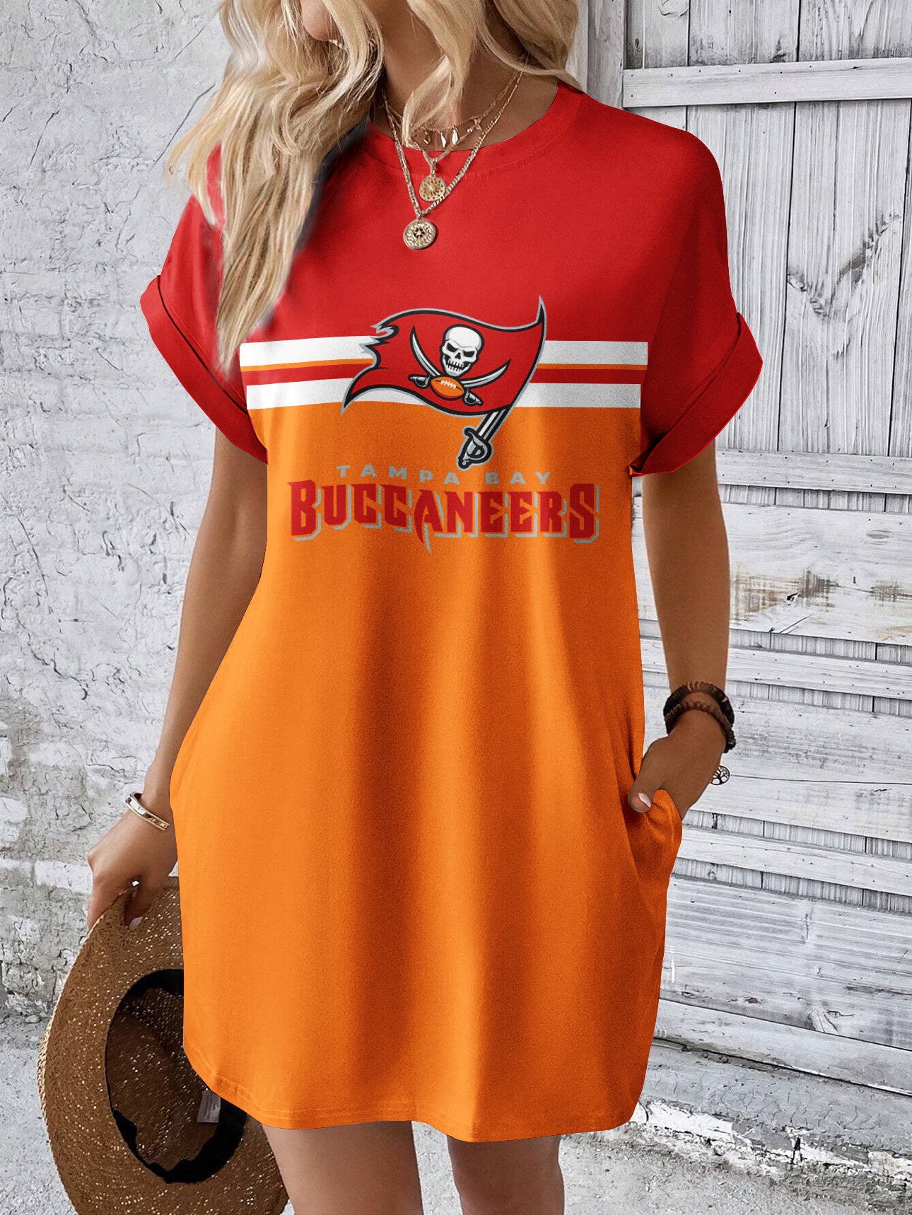 Tampa Bay Buccaneers Women Hidden Pocket Batwing Casual Dress AZDDBWCD000068