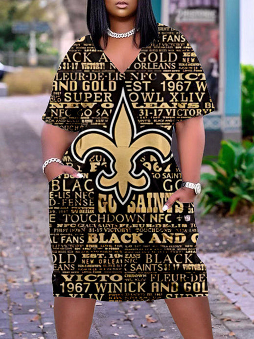 New Orleans Saints V-neck Casual Pocket Dress Limited Edition AZBTVCPD000062