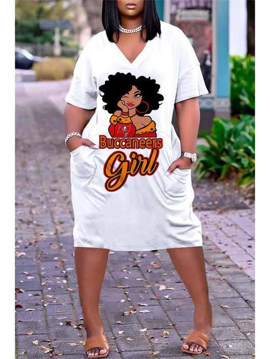 Tampa Bay Buccaneers V-neck Casual Pocket Dress Limited Edition AZBTVCPD000275