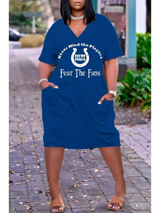 Indianapolis Colts V-neck Casual Pocket Dress Limited Edition AZBTVCPD000137
