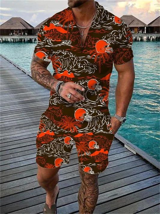 Cleveland Browns Zip Polo Shirt And Shorts Men AZPLZ266