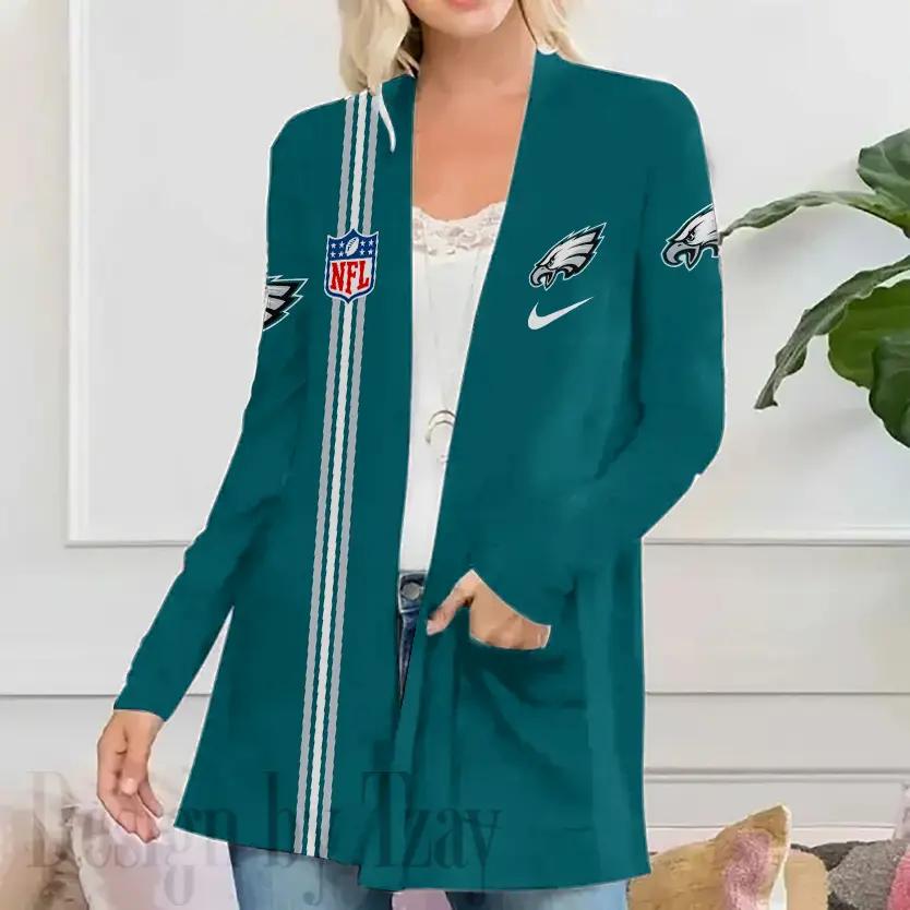 Philadelphia Eagles Women Patch Pocket Cardigan BT152