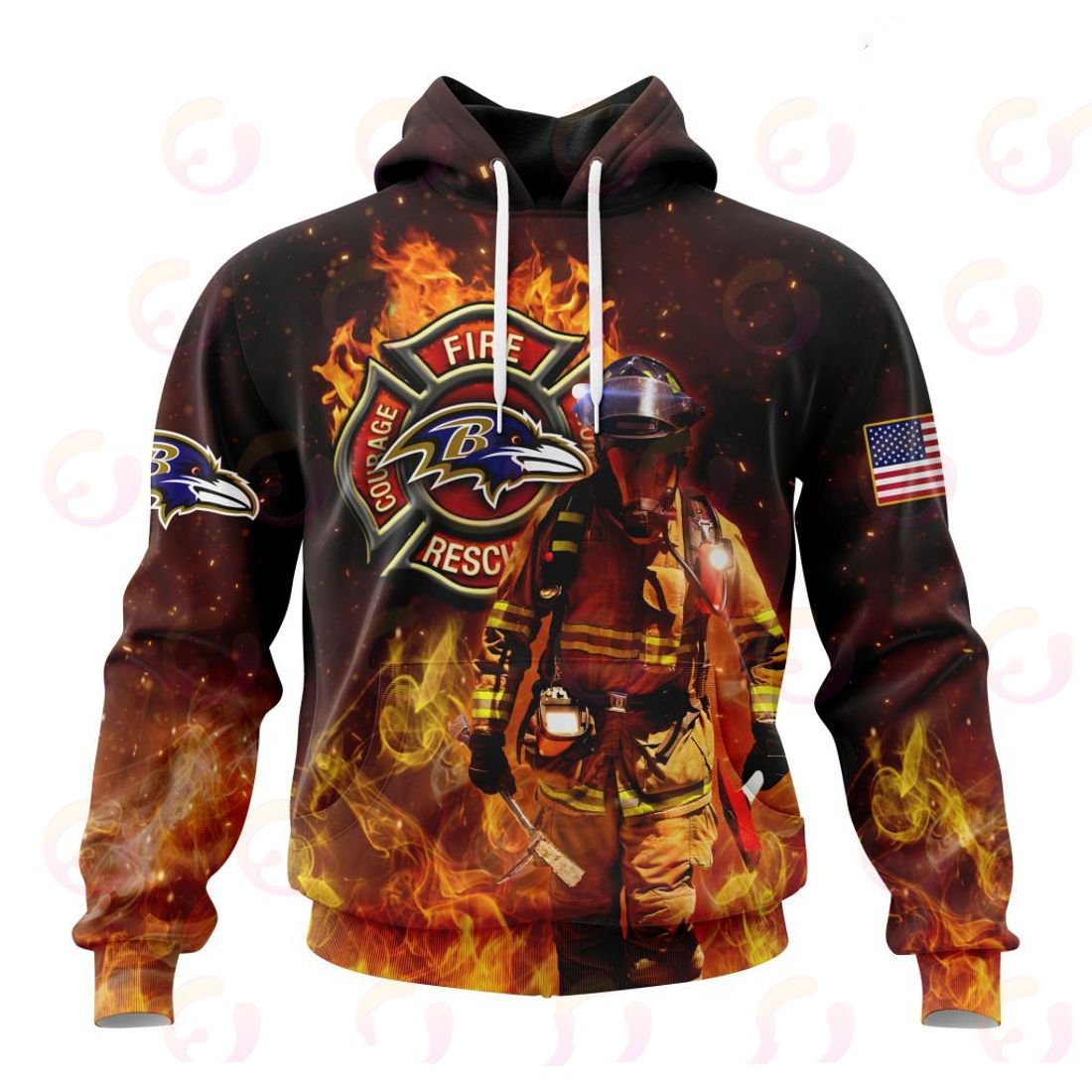 Baltimore Ravens Honor Firefighters – First Responders All Over Printed T-shirt Sweatshirt Hoodie AZCHD826
