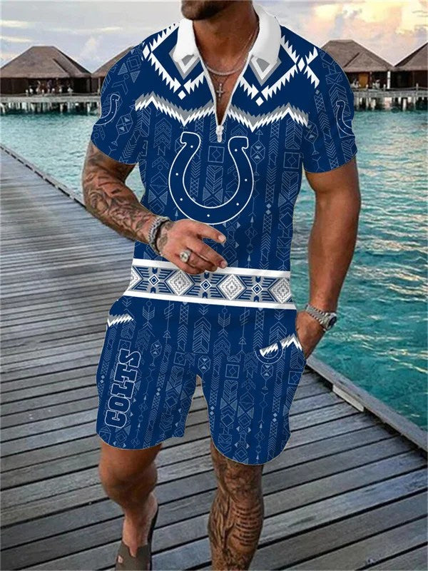 Indianapolis Colts Zip Polo Shirt And Shorts Men AZPLZ285