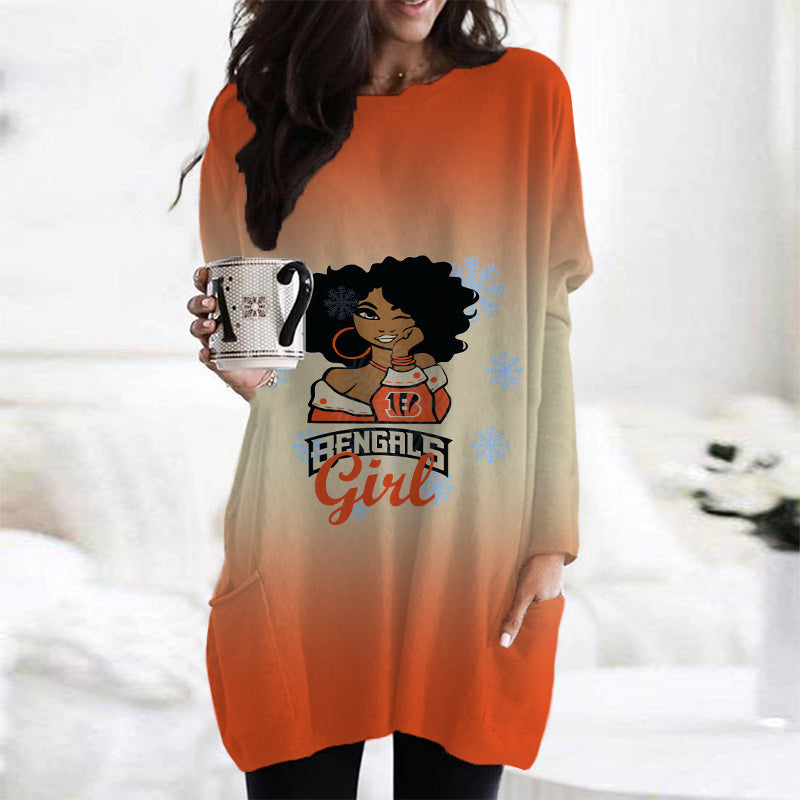Cincinnati Bengals Casual Long Sleeve Pocket Dress AZBTLSPD000037