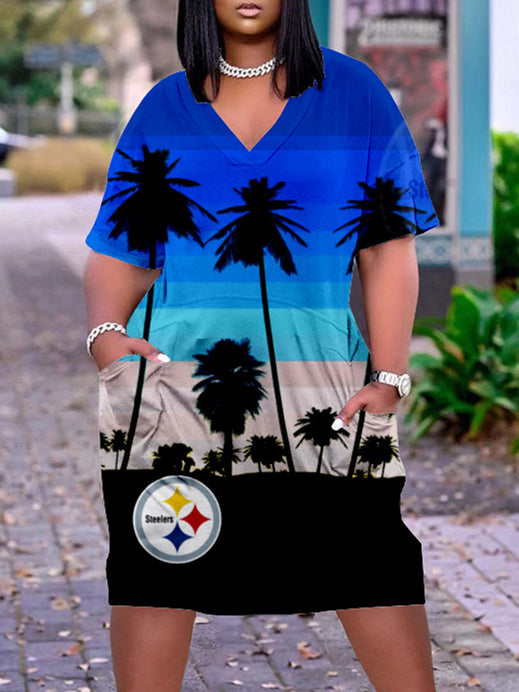 Pittsburgh Steelers V-neck Casual Pocket Dress Limited Edition AZBTVCPD000124